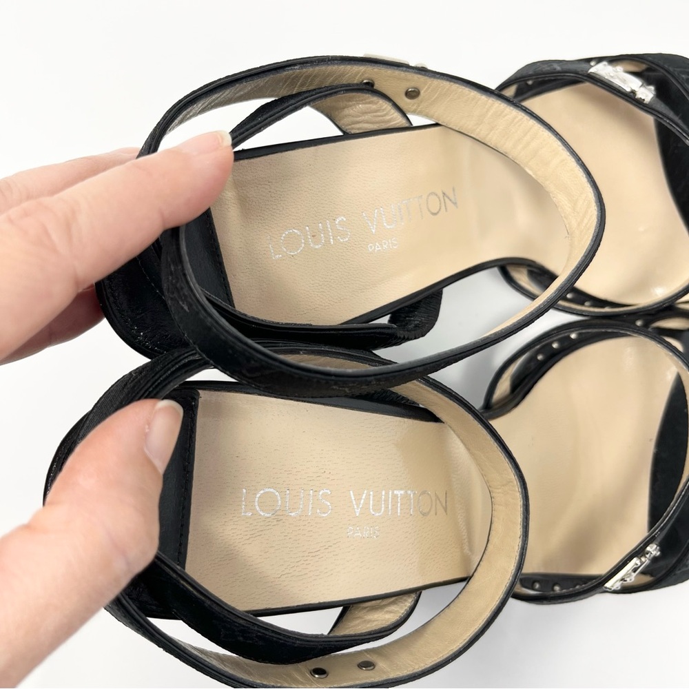 Louis Vuitton Mini Lin Logo Monogram Black Sandals High Heels Shoes Womens 40 10 - Picture 9 of 12